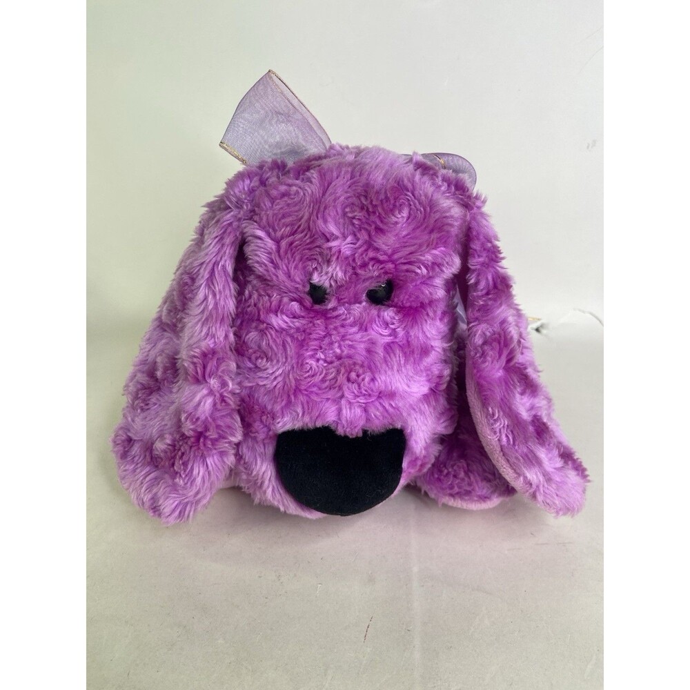 Commonwealth Purple Pink Laying Puppy Dog Plush Toy With Bow Floppy 2000 No Tag